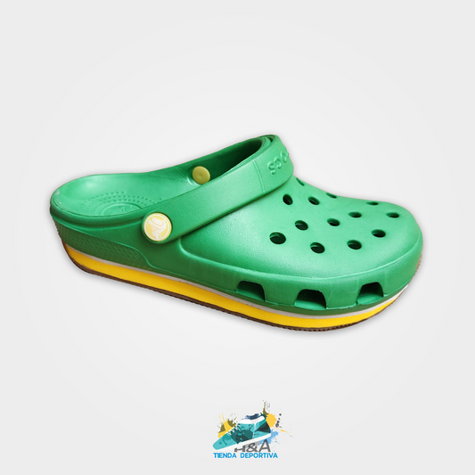 Crocs Retro Verde Linea Amarilla