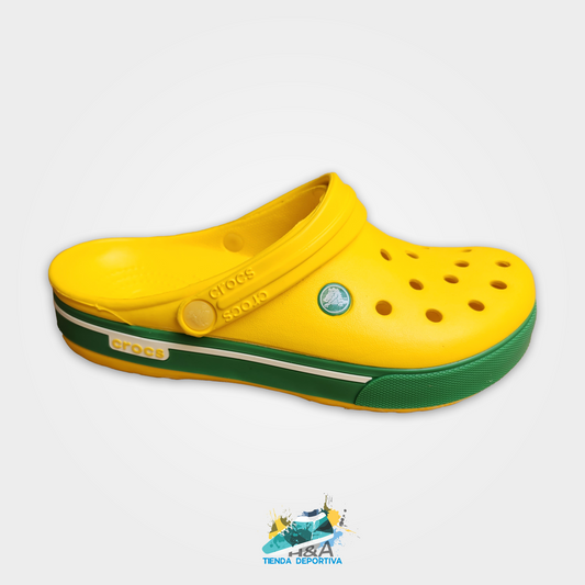 Crocs Clasicos Amarillo Suela Verde