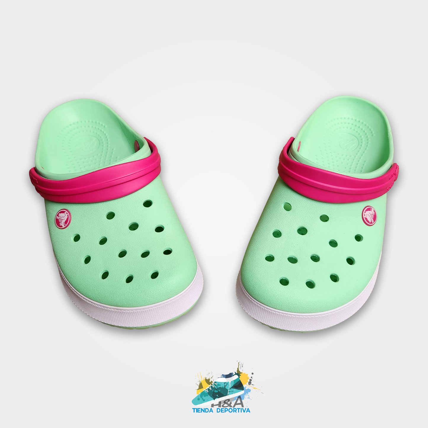 Crocs Clasicos Verde Linea Rosada