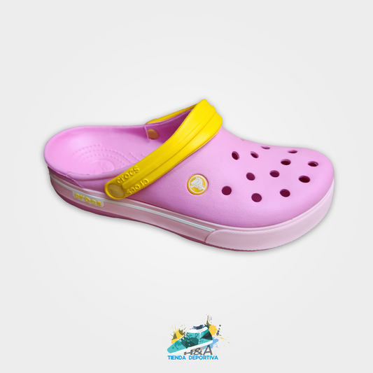 Crocs Clasicos Rosado Linea Blanca