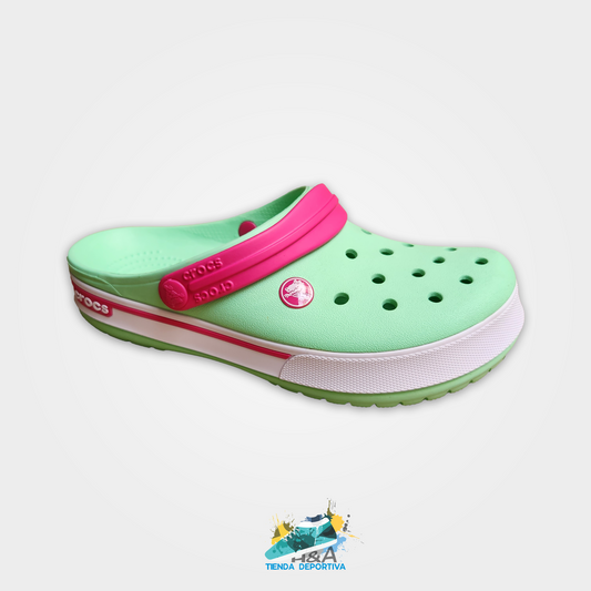 Crocs Clasicos Verde Linea Rosada