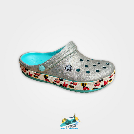 Crocs Clasicos Mirellados Gris Suela Mickey Mouse