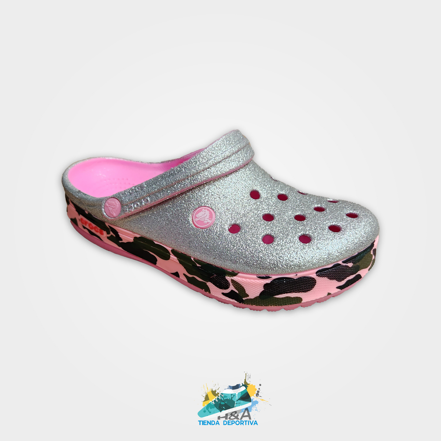 Crocs Clasicos Mirellado Plateado Animal Print