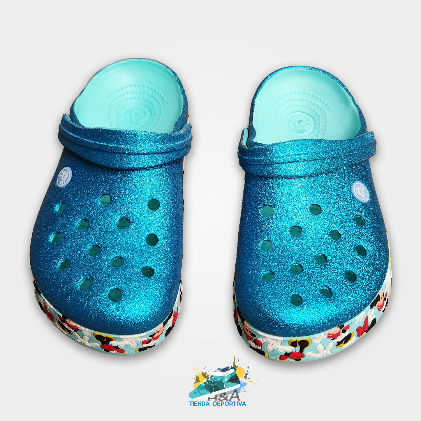 Crocs Clasicos Mirellados Azul Suela Mickey Mouse