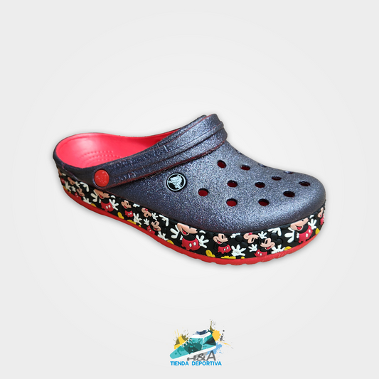 Crocs Clasicos Mirellados Negros Suela Mickey Mouse