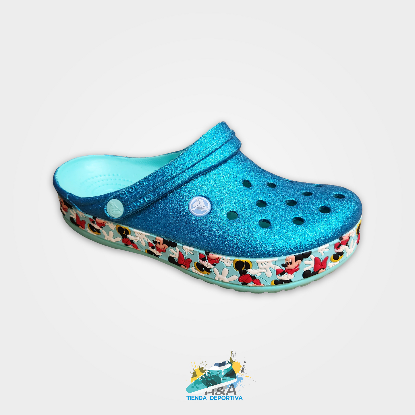 Crocs Clasicos Mirellados Azul Suela Mickey Mouse