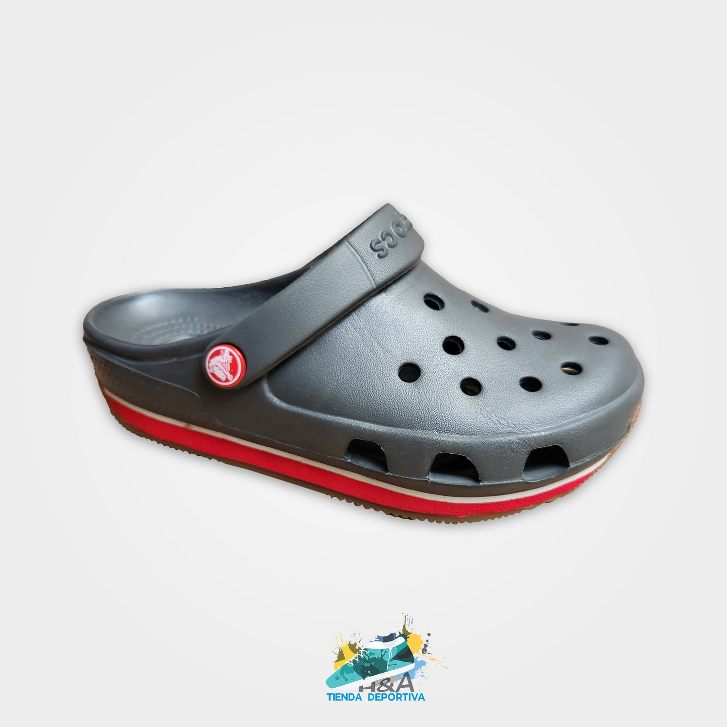 Crocs Retro Gris Linea Roja