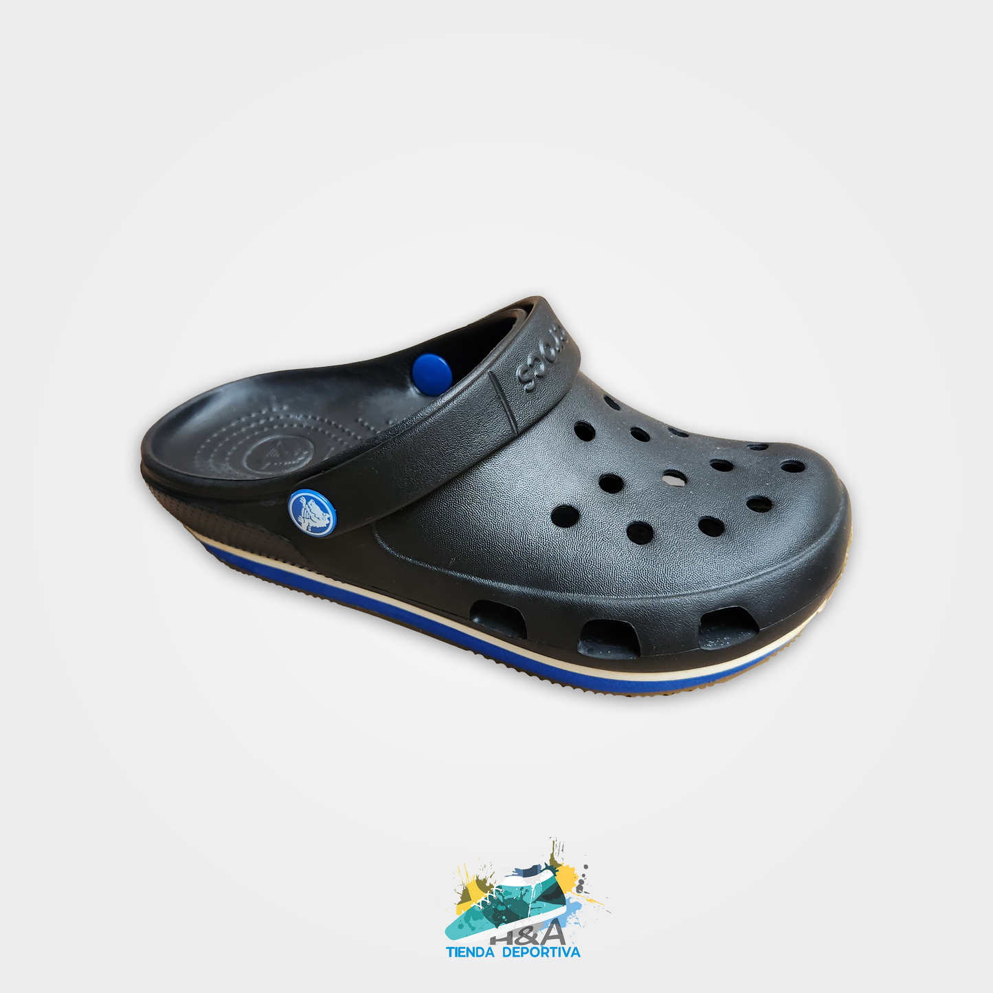 Crocs Retro Negro Linea Azul