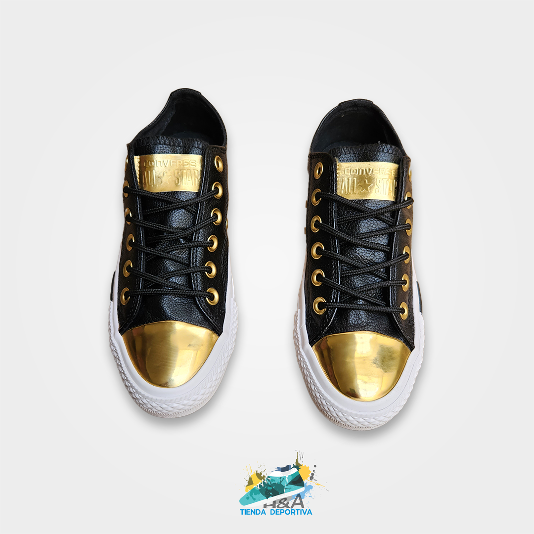 Converse Chuck Taylor Cuero Negro Dorado Tienda H A